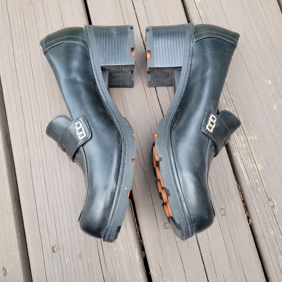 Vintage 90s y2k Black Faux Vegan Leather Lower East Side Punk Penny Loafers 10 - Picture 3 of 7